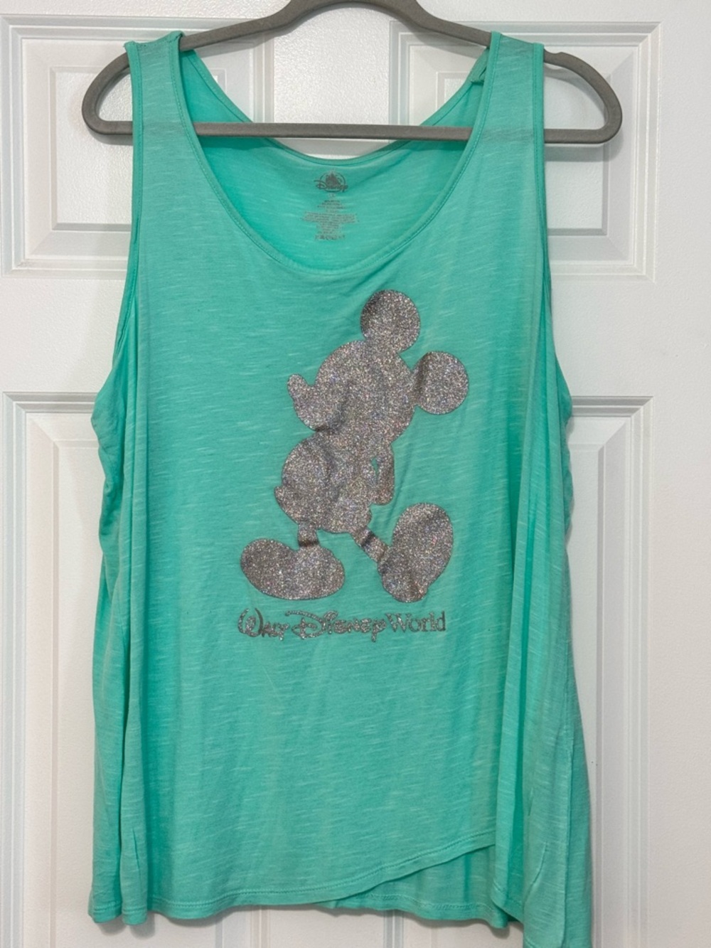 Disney World Disney Parks Mint Green Silver Glitter Mickey Knotted Tank Top XL